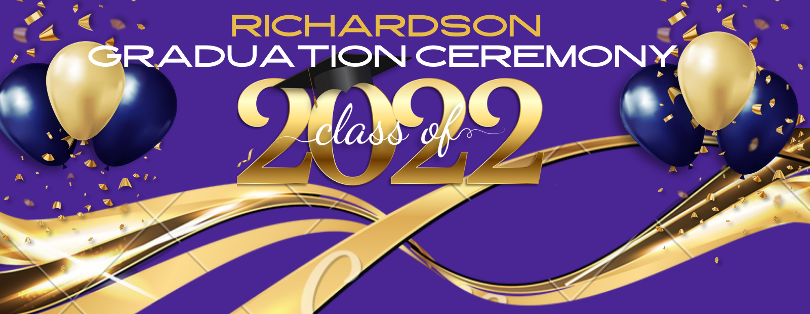 Purple and Gold Banner, need to click to see information on 2022 Graduation Ceremony