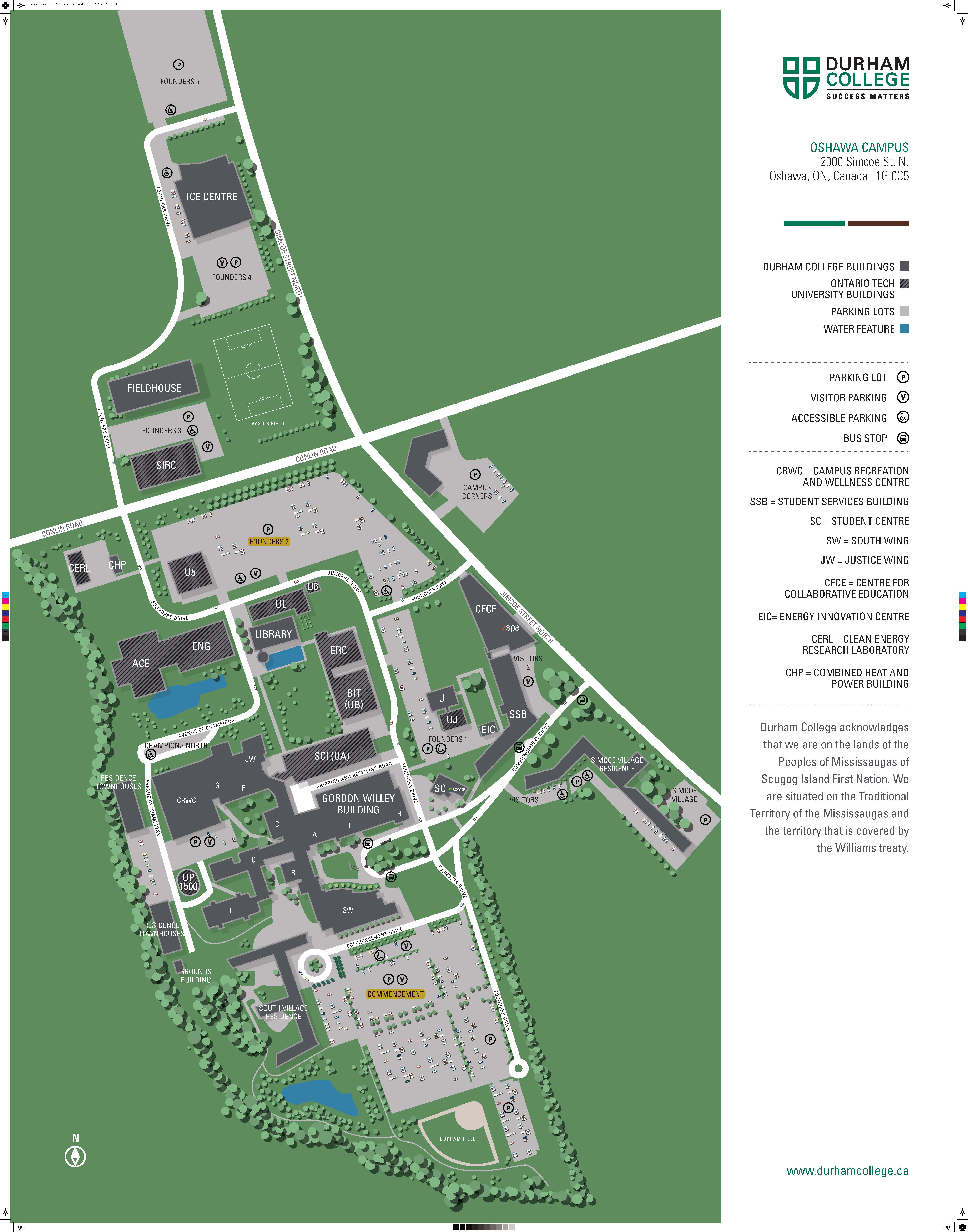Map showing the location of buildings and parking lots of Durham College Campus/Ontario Tech University